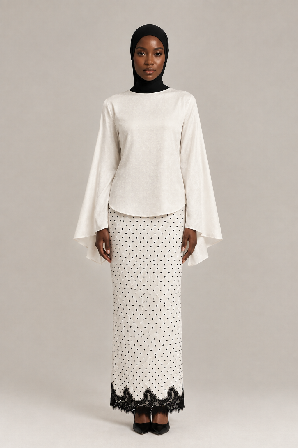 Polka Dot Lace Maxi Skirt