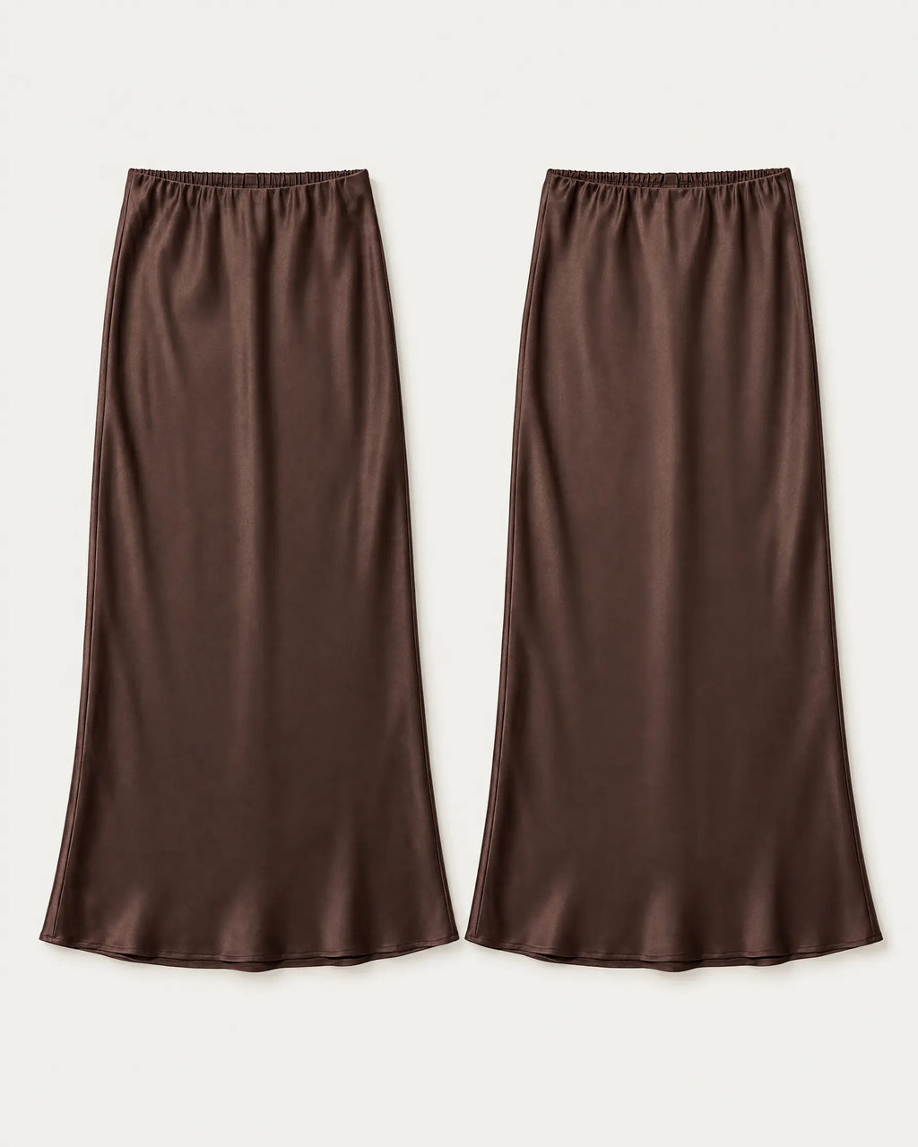Espresso Satin Skirt — Espresso — front and back flat lay