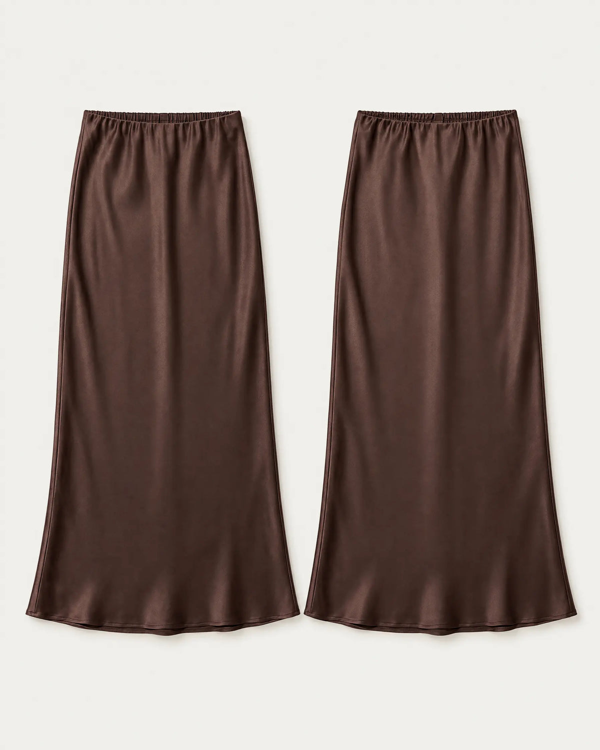 Espresso Satin Skirt — Espresso — front and back flat lay