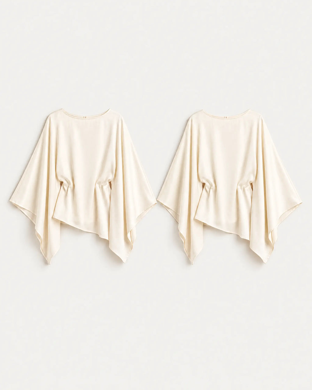 Ivory Draped-Sleeve Top — Ivory — front and back flat lay