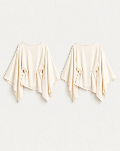 Ivory Draped-Sleeve Top — Ivory — front and back flat lay