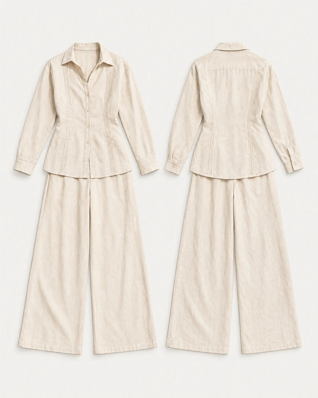 Ivory Pleat Set — Ivory — front and back flat lay