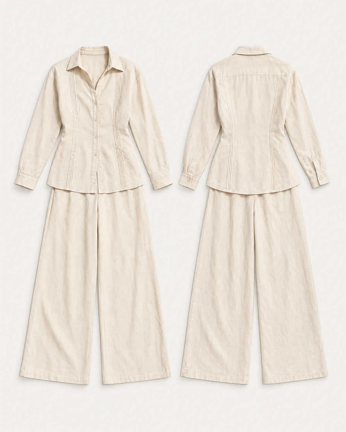 Ivory Pleat Set — Ivory — front and back flat lay